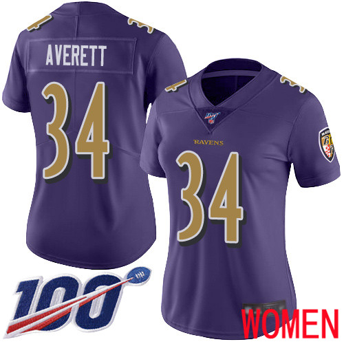 Baltimore Ravens Limited Purple Women Anthony Averett Jersey NFL Football #34 100th Season Rush Vapor Untouchable->women nfl jersey->Women Jersey